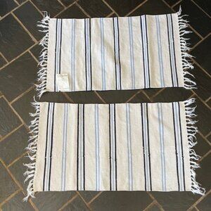 IKEA Signe White Blue Stripe Cotton Fringe Area Rugs Qty 2